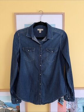 Calvin Klein Jeans Women’s Denim Button Down Shirt Dark Wash Size S